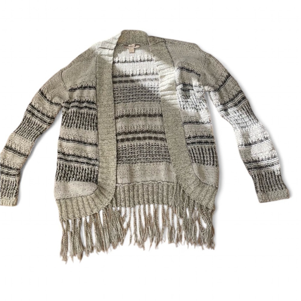 Boho Knit Fringe Open Front Cardigan Western Aztec Shawl Vintage Woman’s M - Picture 2 of 6